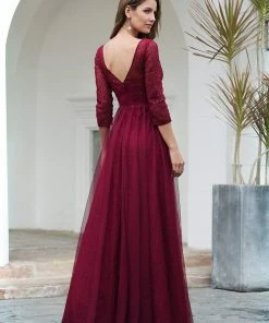 Ever-Pretty US SHOP BY OCCASION Women's V Neck 3/4 Sleeves Lace Wedding Guest Dress