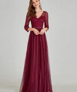 Ever-Pretty US SHOP BY OCCASION Women's V Neck 3/4 Sleeves Lace Wedding Guest Dress