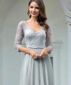 Ever-Pretty US SHOP BY OCCASION Women's V Neck 3/4 Sleeves Lace Wedding Guest Dress