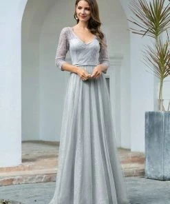 Ever-Pretty US SHOP BY OCCASION Women's V Neck 3/4 Sleeves Lace Wedding Guest Dress