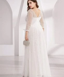 Ever-Pretty US Women's V Neck 3/4 Sleeves Casual Lace Wedding Dress Summer Dresses 2022