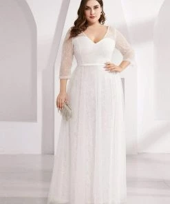 Ever-Pretty US SHOP BY OCCASION Women's V Neck 3/4 Sleeves Lace Wedding Guest Dress