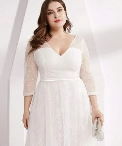 Ever-Pretty US SHOP BY OCCASION Women's V Neck 3/4 Sleeves Lace Wedding Guest Dress