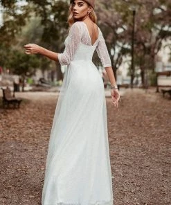 Ever-Pretty US SHOP BY OCCASION Women's V Neck 3/4 Sleeves Lace Wedding Guest Dress