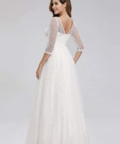 Ever-Pretty US SHOP BY OCCASION Women's V Neck 3/4 Sleeves Lace Wedding Guest Dress