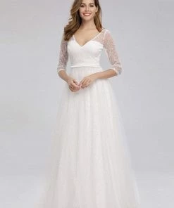 Ever-Pretty US SHOP BY OCCASION Women's V Neck 3/4 Sleeves Lace Wedding Guest Dress