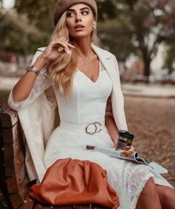 Ever-Pretty US Women's V Neck 3/4 Sleeves Casual Lace Wedding Dress Summer Dresses 2022