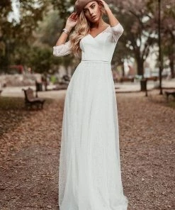 Ever-Pretty US SHOP BY OCCASION Women's V Neck 3/4 Sleeves Lace Wedding Guest Dress