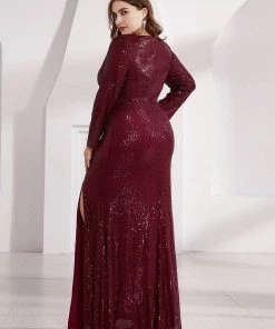 Ever-Pretty US SHOP BY OCCASION Shiny V Neck Sequin Long Sleeves Evening Dress