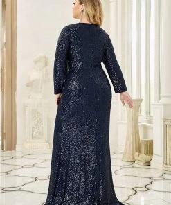 Ever-Pretty US SHOP BY OCCASION Shiny V Neck Sequin Long Sleeves Evening Dress