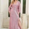 Ever-Pretty US Shiny V Neck Plus Size Long Sleeve Sequin Formal Evening Dress SHOP BY OCCASION