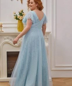 Ever-Pretty US SHOP BY OCCASION Plus Size Simple Lace Wedding Dress With Ruffle Sleeves