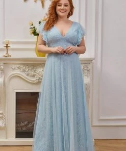 Ever-Pretty US SHOP BY OCCASION Plus Size Simple Lace Wedding Dress With Ruffle Sleeves