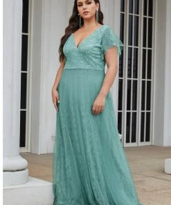 Ever-Pretty US SHOP BY OCCASION Plus Size Cap Sleeve Floral Lace Long Formal Dresses