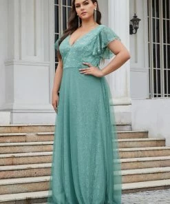 Ever-Pretty US SHOP BY OCCASION Plus Size Cap Sleeve Floral Lace Long Formal Dresses