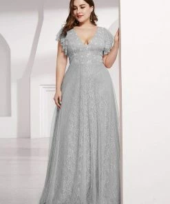 Ever-Pretty US SHOP BY OCCASION Plus Size Cap Sleeve Floral Lace Long Formal Dresses