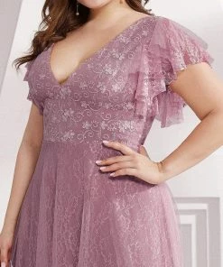 Ever-Pretty US SHOP BY OCCASION Plus Size Simple Lace Wedding Dress With Ruffle Sleeves