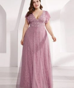 Ever-Pretty US SHOP BY OCCASION Plus Size Simple Lace Wedding Dress With Ruffle Sleeves