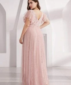 Ever-Pretty US SHOP BY OCCASION Plus Size Simple Lace Wedding Dress With Ruffle Sleeves