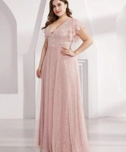 Ever-Pretty US SHOP BY OCCASION Plus Size Simple Lace Wedding Dress With Ruffle Sleeves