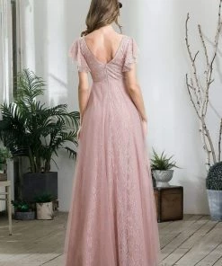 Ever-Pretty US Double V Neck Long Lace Evening Dress With Ruffle Sleeves SHOP BY OCCASION