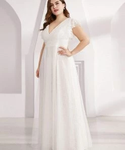 Ever-Pretty US SHOP BY OCCASION Plus Size Cap Sleeve Floral Lace Long Formal Dresses