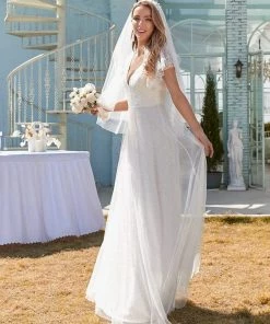 Ever-Pretty US SHOP BY STYLE Elegant Maxi Lace Elopement Wedding Dress With Ruffle Sleeves