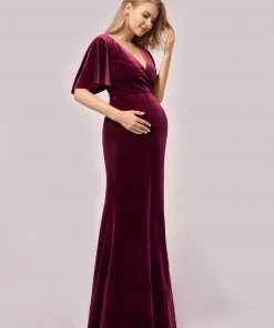 Ever-Pretty US Elegant Flare Sleeves Long Velvet Pregnancy Dress SHOP BY OCCASION
