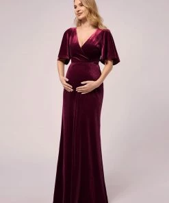 Ever-Pretty US Elegant Flare Sleeves Long Velvet Pregnancy Dress SHOP BY OCCASION