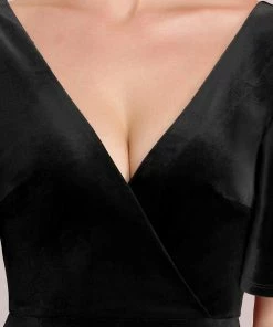 Ever-Pretty US Elegant Double V Neck Velvet Party Dress With Sleeves