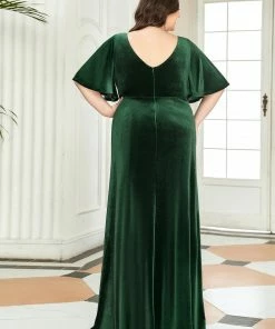 Ever-Pretty US Elegant Double V Neck Velvet Party Dress With Sleeves