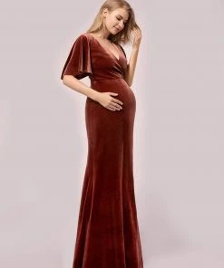 Ever-Pretty US Elegant Flare Sleeves Long Velvet Pregnancy Dress SHOP BY OCCASION