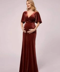 Ever-Pretty US Elegant Flare Sleeves Long Velvet Pregnancy Dress SHOP BY OCCASION