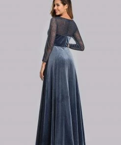 Ever-Pretty US Women's V-Neck Floor Length Velvet Prom Dresses With Long Sleeve