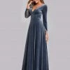 Ever-Pretty US Women's V-Neck Floor Length Velvet Prom Dresses With Long Sleeve