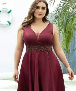 Ever-Pretty US SHOP BY OCCASION Plus Size High Low Formal Evening Party Dress With Sequin Belt