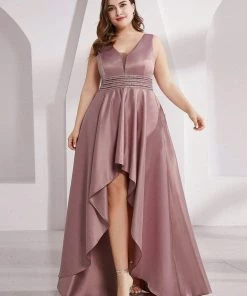 Ever-Pretty US SHOP BY OCCASION Plus Size High Low Formal Evening Party Dress With Sequin Belt