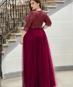 Ever-Pretty US Women's V-Neck Floor Length Sparkly Evening Dress With Sleeve