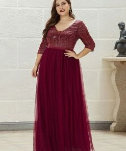 Ever-Pretty US SHOP BY OCCASION Women's Maxi Long Sparkly Plus Size Evening Dress With Sleeve