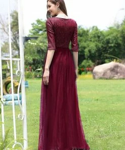 Ever-Pretty US Women's V-Neck Floor Length Sparkly Evening Dress With Sleeve