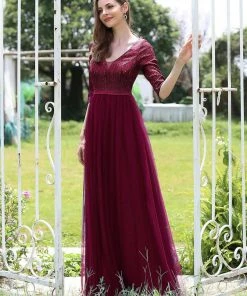 Ever-Pretty US Women's V-Neck Floor Length Sparkly Evening Dress With Sleeve