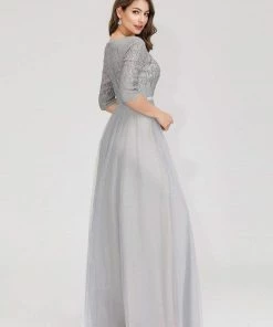 Ever-Pretty US Women's V-Neck Floor Length Sparkly Evening Dress With Sleeve
