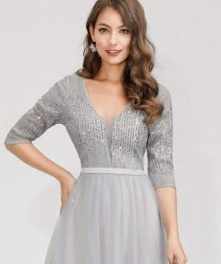 Ever-Pretty US Women's V-Neck Floor Length Sparkly Evening Dress With Sleeve