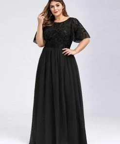 Ever-Pretty US Plus Size Women's Embroidery Evening Dresses With Short Sleeve SHOP BY OCCASION