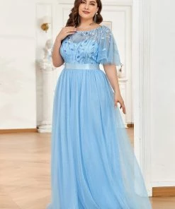 Ever-Pretty US Custom Size Women's A-Line Sequin Leaf Maxi Prom Dress With Sleeves