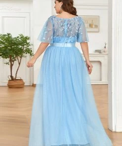 Ever-Pretty US SHOP BY OCCASION Women's A-Line Short Sleeve Embroidery Floor Length Evening Dresses
