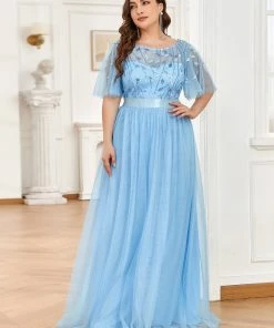 Ever-Pretty US Plus Size Women's Embroidery Evening Dresses With Short Sleeve SHOP BY OCCASION