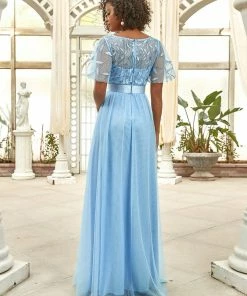 Ever-Pretty US Custom Size Women's A-Line Sequin Leaf Maxi Prom Dress With Sleeves