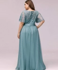 Ever-Pretty US Custom Size Women's A-Line Sequin Leaf Maxi Prom Dress With Sleeves