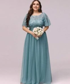 Ever-Pretty US Plus Size Women's Embroidery Evening Dresses With Short Sleeve SHOP BY OCCASION